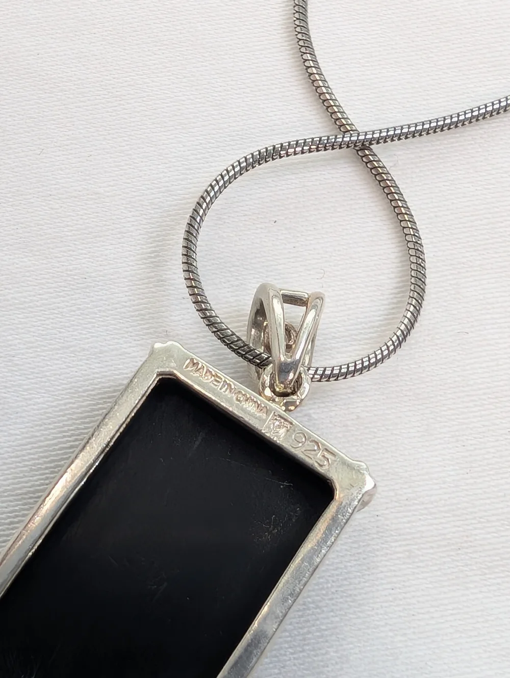VTG 925 Sterling Silver Black Onyx Flower Pendant Rectangle Necklace Fine Jewelr
